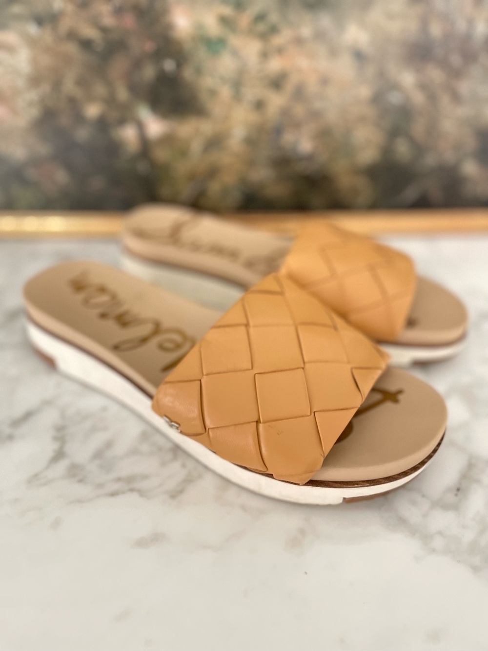 Sam Edelman Adaley Slide Sandals Woven Leather Size 9 Natural Tan